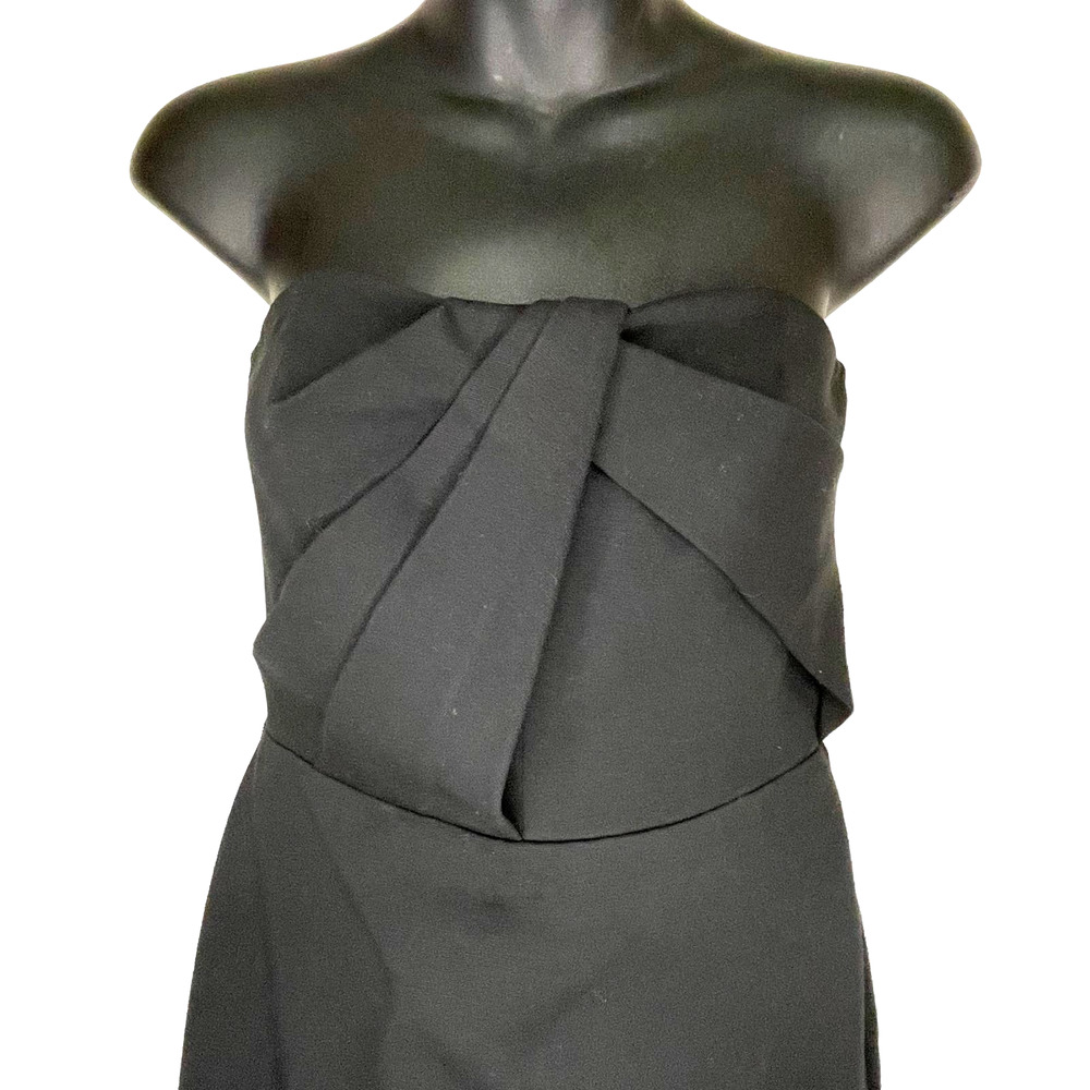 Ann Taylor Strapless Lined Satin Finish Black Cocktail Dress LBD Size 0 - Picture 4 of 9